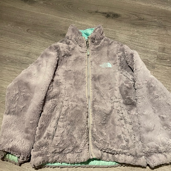 Girls reversible The North Face teal winter jacket size 7/8 - Picture 3 of 7